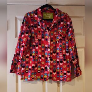 Victoria's Secret vintage colorful heart and flower print button up sleep top M